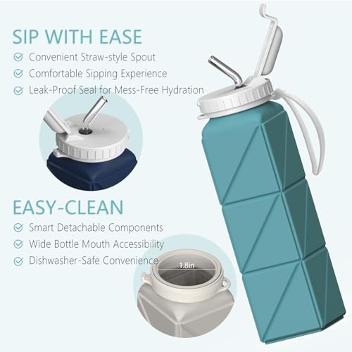 Collapsible Water Bottles with Straw 21 oz