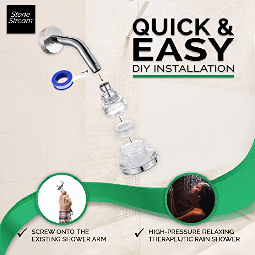 Original StoneStream Filtered Wall Showerhead for Hard Water with Soft Water Filter