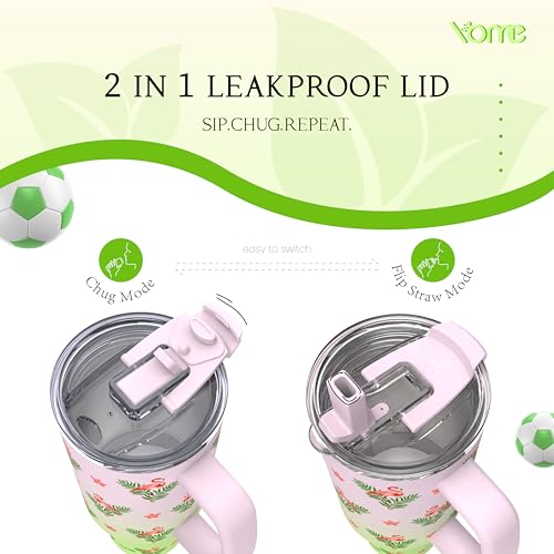 40 oz Flamingo Tumbler with Handle and Flip Straw for Women