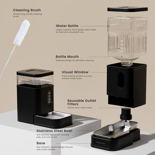 2.2 Gallon Automatic Dog Water Bowl Dispenser 8.5L Gravity Water Feeder with Stainless Steel Bowl & Maifan Stone Filter