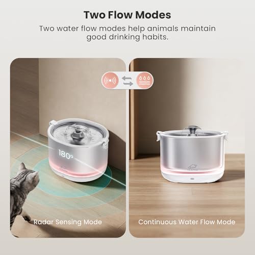Cat Water Fountain Pumpless Stainless Steel Buckets & Bowl Wireless Pet Water Fountain 2.5L Water Fountains for Cats Indoor Dispenser Easy to Clean BPA