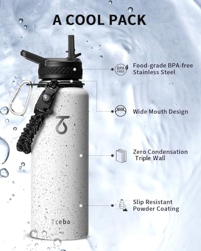 Water Bottle Insulated 40 oz with 3 Lids