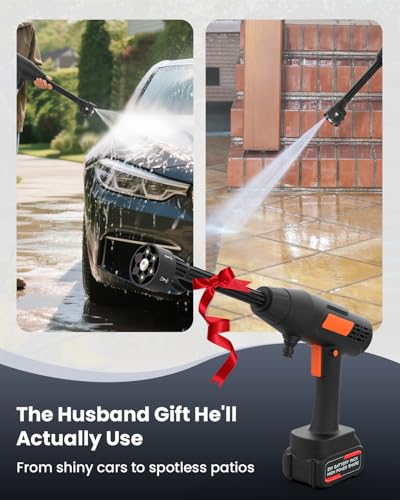 Cordless Pressure Washer Battery Powered 1100PSI Portable Power Washer Gun with 6