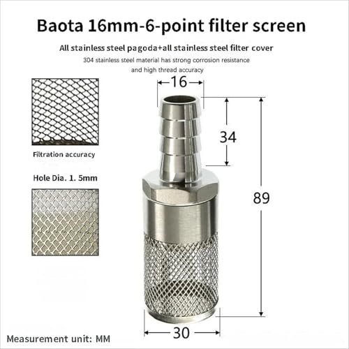 304 Stainless Steel Water Pump Filter Hose End Strainer Barbed Inline Mesh Screen
