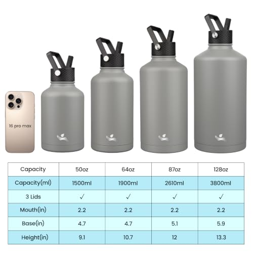 64 oz Insulated Stainless Steel Water Bottle Jug with Handle