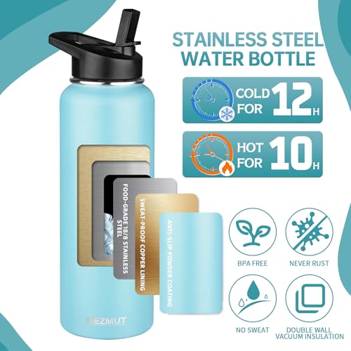 40oz Large Metal Sports Insulated Water Bottle with 2 Lids