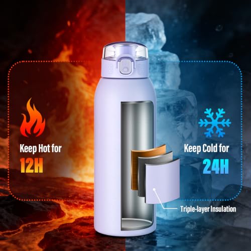 Insulated Water Bottle 24 oz with Dustproof Lid