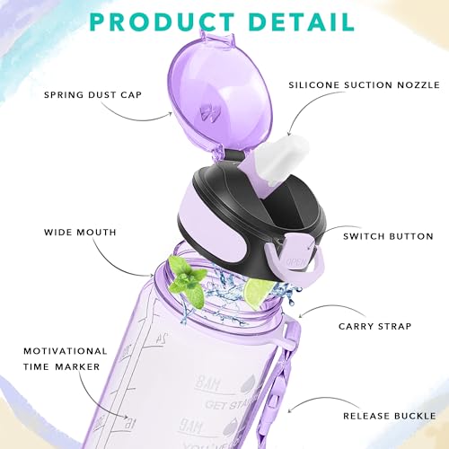 32 oz Water Bottle with Times to Drink and Straw