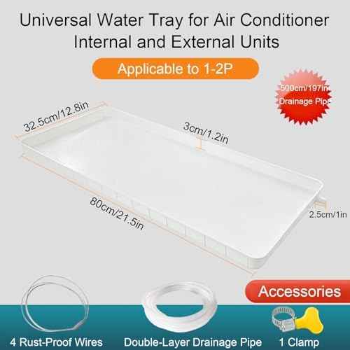 Air Conditioner Condensate Drain Pan Indoor Outdoor Unit Water Collecting and Drainage Drip Tray Kit Collector,Large Plastic Drip Tray for Air Conditioner, Drip Pan Catcher with Mounting Acc