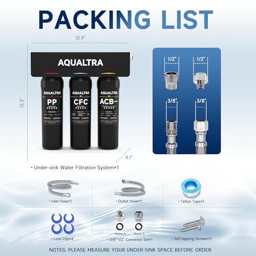 USF-3B-10 Slightly Alkaline Under Sink Filter System, 8K-32K Gal, Reduce PFOA, PFOS, Chlorine, Lead, Mercury, Chloramine, Fluoride, Microplastics Particles, Bad Taste & Odor