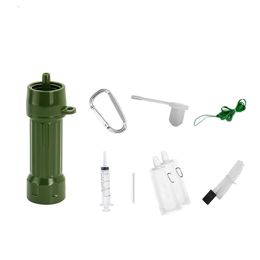 Outdoor Water Filter for Drinking Survival, Portable Water Purifier and Filtration System for Camping, Hiking, Travel, and Emergency Preparedness (Green)
