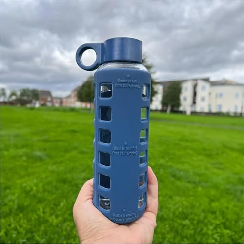 40oz / 32oz / 22oz / 12oz Borosilicate Glass Water Bottle with Time & Volume Markers, Silicone Sleeve, Stainless Steel Lid | Reusable Glass Bottle for Water & Juice (12oz Chinese Porcelain)