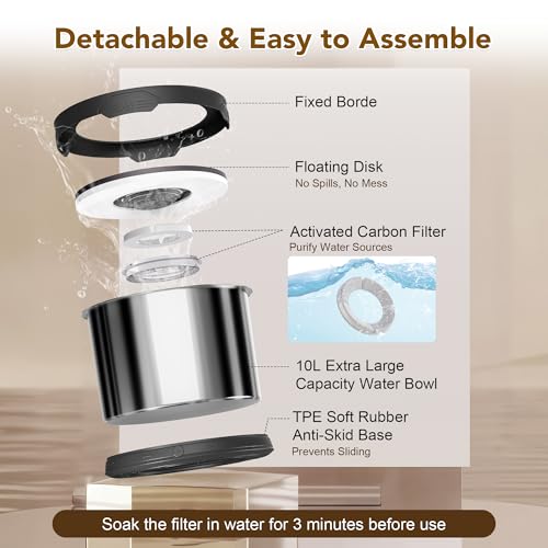 10L Dog Water Bowl No Spill Stainless Steel for Slow Drinking Black
