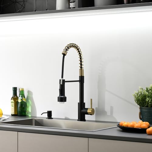 Led Black and Gold Kitchen Faucet with Soap Dispenser