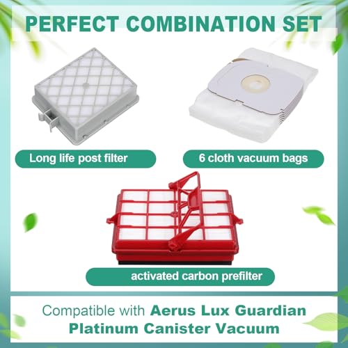Vacuum Bag and Filter Bundle Compatible with Aerus Lux Guardian Platinum Canister Vacuum Cleaner Carbon Pre and 1 Long Life After Filter with Handle (8 Count)