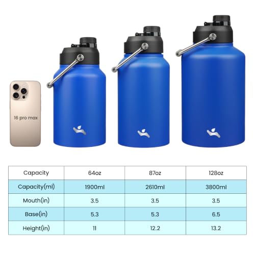 128 oz Insulated Stainless Steel Water Bottle Jug with Handle