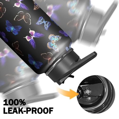 32oz Butterfly Water Bottle with Handle and Flip Straw