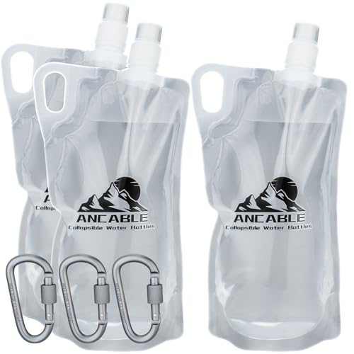 33oz (1L) Collapsible Water Bottles, 3-Pack Reusable Travel Foldable Water Bottles for Hiking Camping Running Bike, BPA-Free Water Bottle (3 Count)