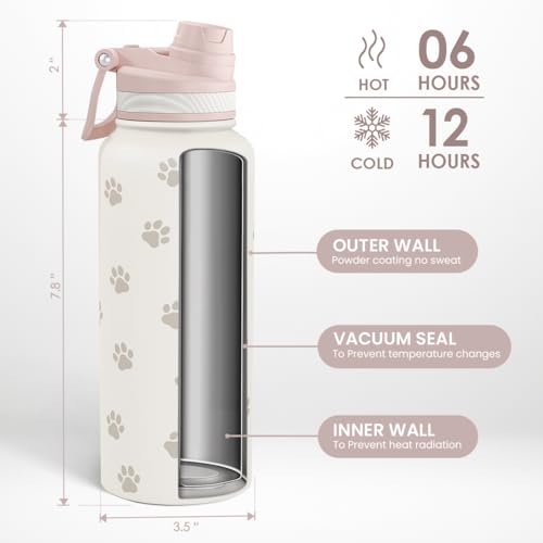 Paw Print Stainless Steel Water Bottle with Strap 32oz