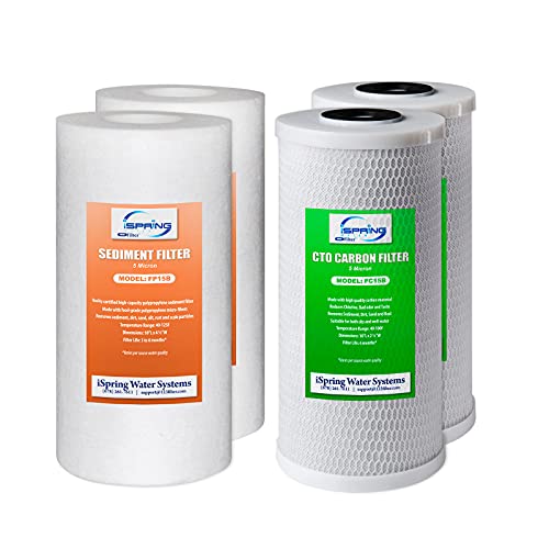 F4WGB21B Whole House Water Filtration High Capacity Sediment and CTO Carbon Block Water Filter Replacement Cartridge Pack Set for WGB21B (4 Count)