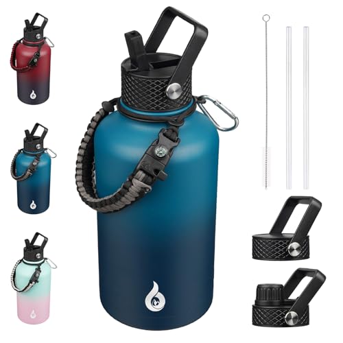 64oz Insulated Water Bottle with Straw Lid Large Stainless Steel Jug