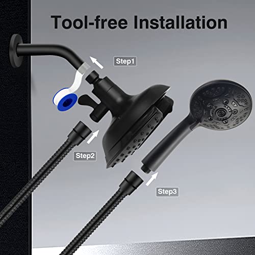 2 in 1 Shower Head with Handheld Combo High Pressure Black 1.8 GPM