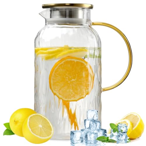 68 oz 2L Large Glass Pitchers with Lid