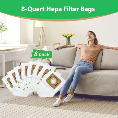 8 Pack Replacement VACBP6 HEPA Filter Bags Compatible for Atrix Ergo 8 Quart Backpack Vacuum (8 Count)