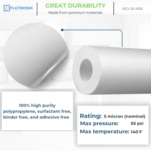 Flotronix 5 Micron 10" x 2.5" Sedmient Filter Whole House Water Filter Replacement (4 Count)