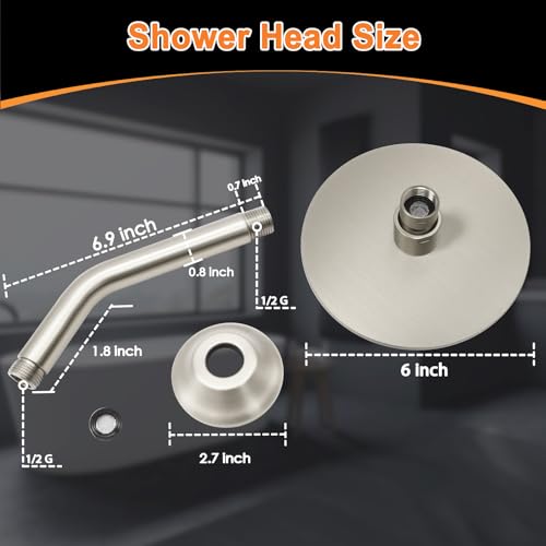 6 Inch Round Rainfall Shower Head with Stainless Steel Arm High Pressure Water Saving Anti