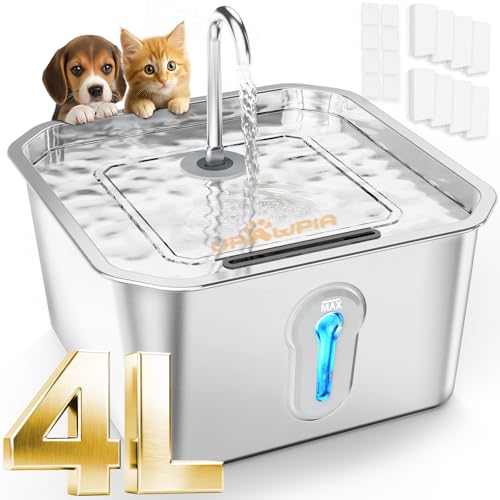 4L Large Cat Water Fountain for Multiple Cats with 8 Filters Pet Water Fountain for Cats Quiet Indoor Pets Dog Small Animal Automatic Dog Water Dispenser for Drinking Watering Supplies (135 Fl Oz)