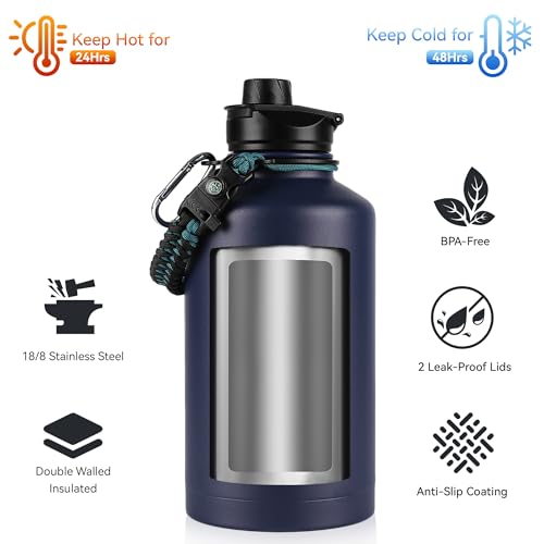 64 oz Insulated Water Bottle with Straw & Spout Lids