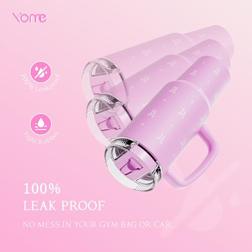 DetaClean 40oz Elegant Bow Pink Tumbler with Handle and Flip Straw for Women