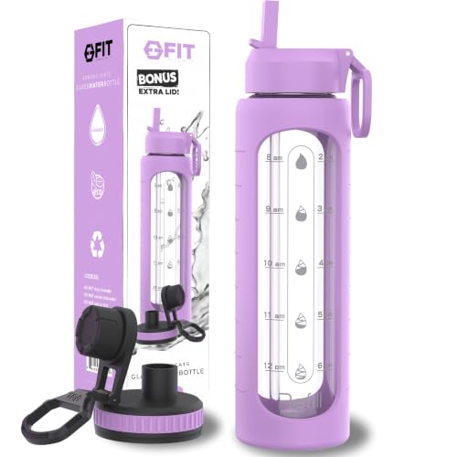 32oz Glass Water Bottle with Straw Lid & Time Marker
