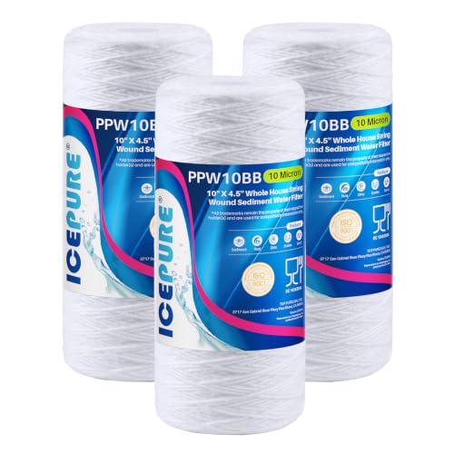 10 Micron 10”*4.5'' Whole House Sediment String Wound Water Filter Replacement filter for 84637 (3 Count)