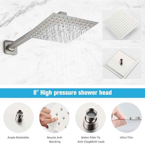 Shower Faucet Set Matte Black Bathroom Rainfall Shower System Wall Mount with 8 Inch Square Shower Head