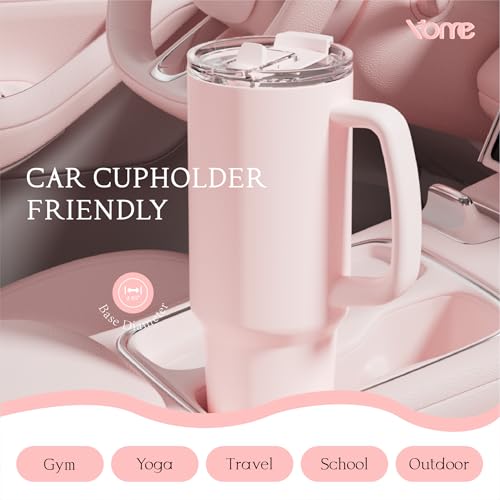 40oz Light Pink Tumbler with Handle and Flip Straw