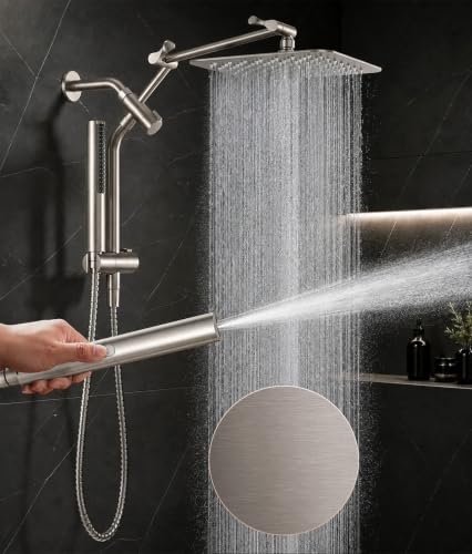 All Metal 10" Luxurious Brushed Nickel Rain Shower Head with Handheld