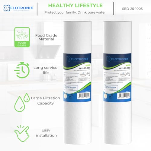 Flotronix 5 Micron 2.5" x 10" Sediment Whole House Water Filter Compatible to GE FXUSC Water System (2 Count)