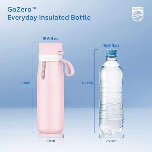 Filtered Water Bottle Stainless Steel Travel Keeps Cold 18.6oz Pink
