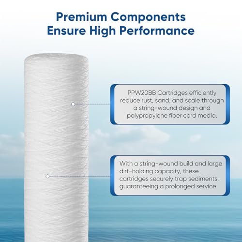 5 Micron 4.5" x 20" Whole House String Wound Sediment Filter for Well Water (2 Count)