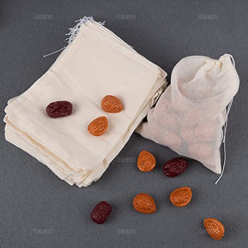 50 Pack Reusable Drawstring Cotton Soup Bags Spice 6 x 8 Inch Tea Filter Coffee Brew Herb Muslin Cheesecloth for Straining (50 Count)