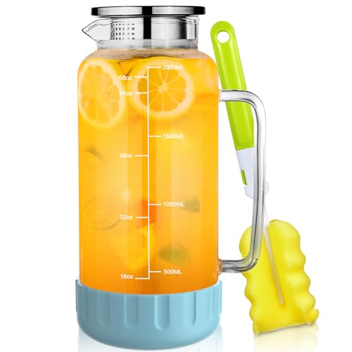 68oz Glass Pitcher with Lid and Handle for Fridge