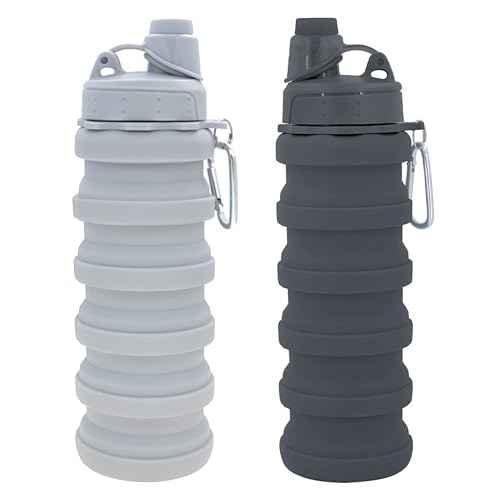 Collapsible Water Bottles Two Pack Travel Sports Portable Sport Bottle with Mountaineering Buckle 500ml Silicone Waterproof Camping Bottle (2 Count)