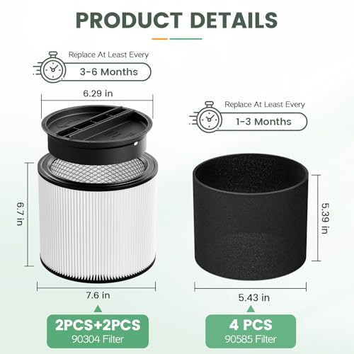 90304 Replacement Filter Kit for Shop Vac Cartridge Filter 90350 90304 (9 Count)