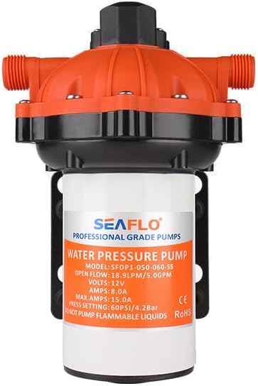 SEAFLO 55 Series 115V AC Automatic Demand Diaphragm Pump – 5.0 GPM, 60 PSI, 5-Chamber Self-Priming Water Pump w/Power Plug for Outlet, RV, Marine & Off-Grid Water Systems, 4-Year Warranty