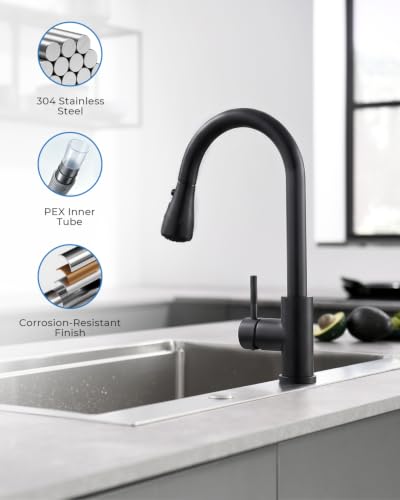 Black Kitchen Faucet with Pull Down Sprayer