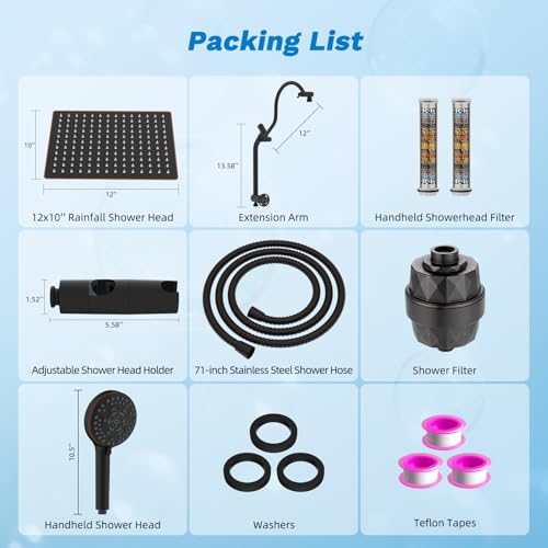 12" Dual Filtered 10" Rainfall Shower Head with Handheld 10