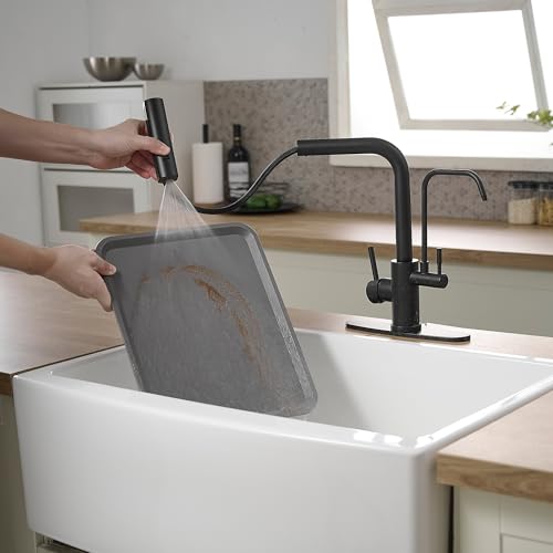 Black Kitchen Faucets with Water Filter and Pull Down Sprayer
