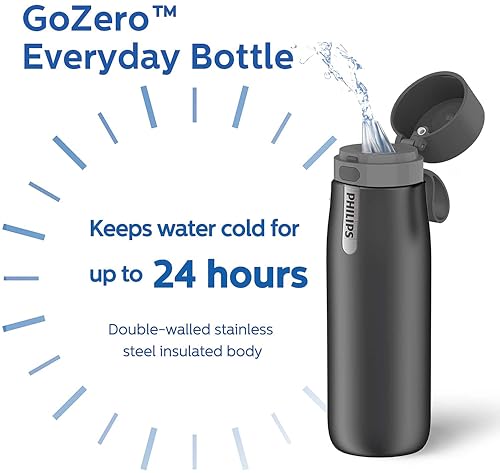 Filtered Water Bottle Stainless Steel Keeps Cold 18.6oz Black
